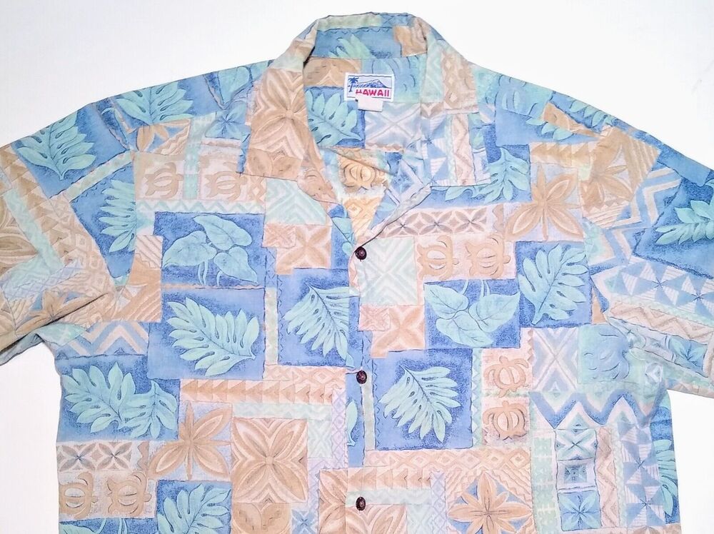 Vintage HAWAII Shirt Mens L Palm Leaves Hawaiian Button Up Lounge Camp